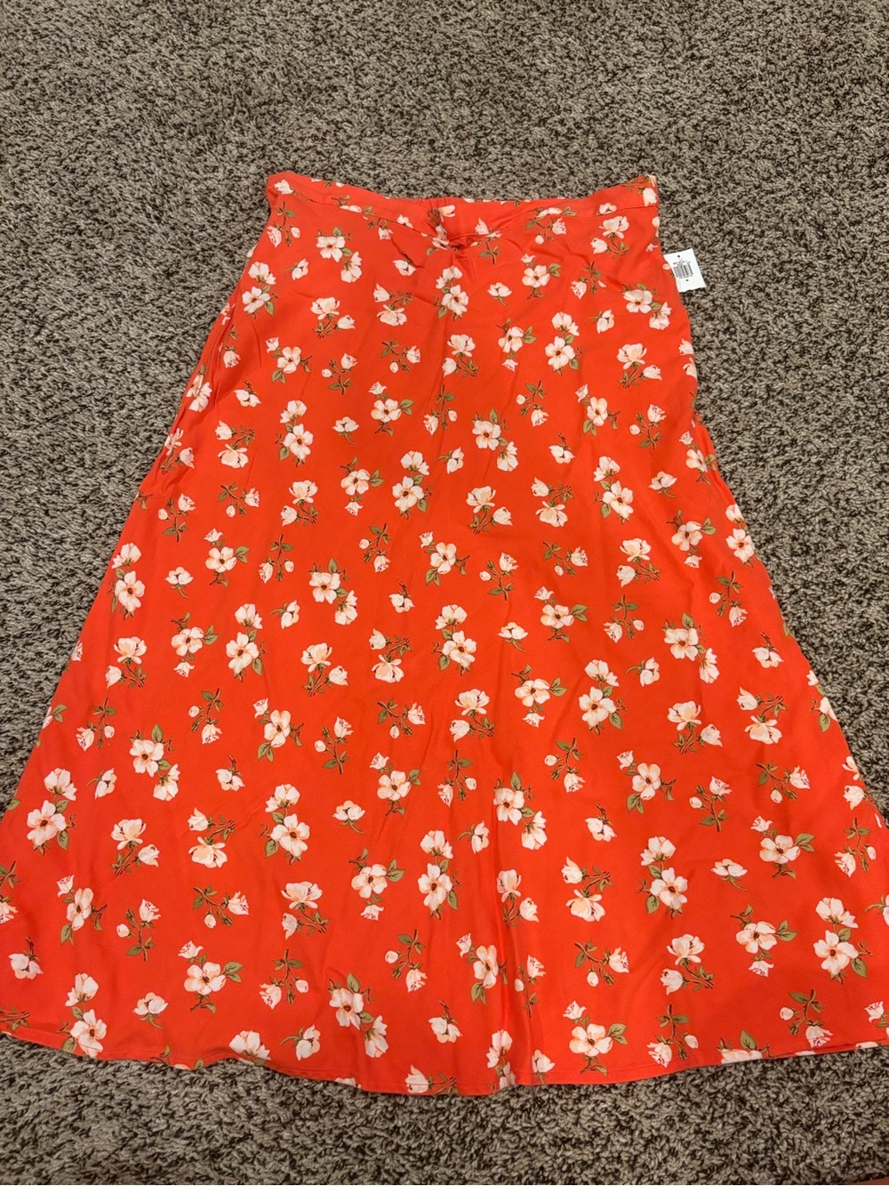 Coral Floral A-Line Midi Skirt